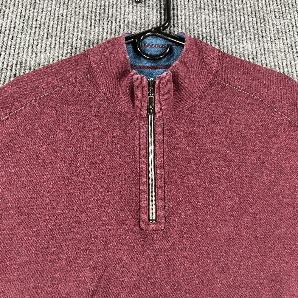Tommy Bahama Sweater Mens XL Extra Large Purple Long Sleeve 1/4 Zip Mock Neck